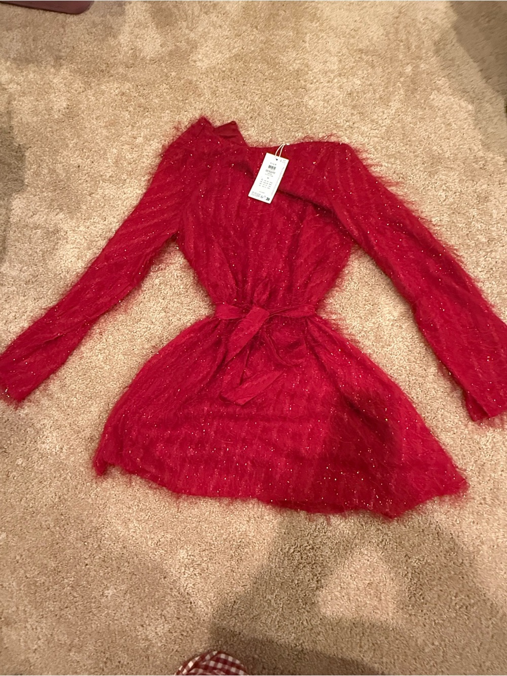 Women’s NWT VILA  Racing Red Feather Glitter Mini Dress Size 34